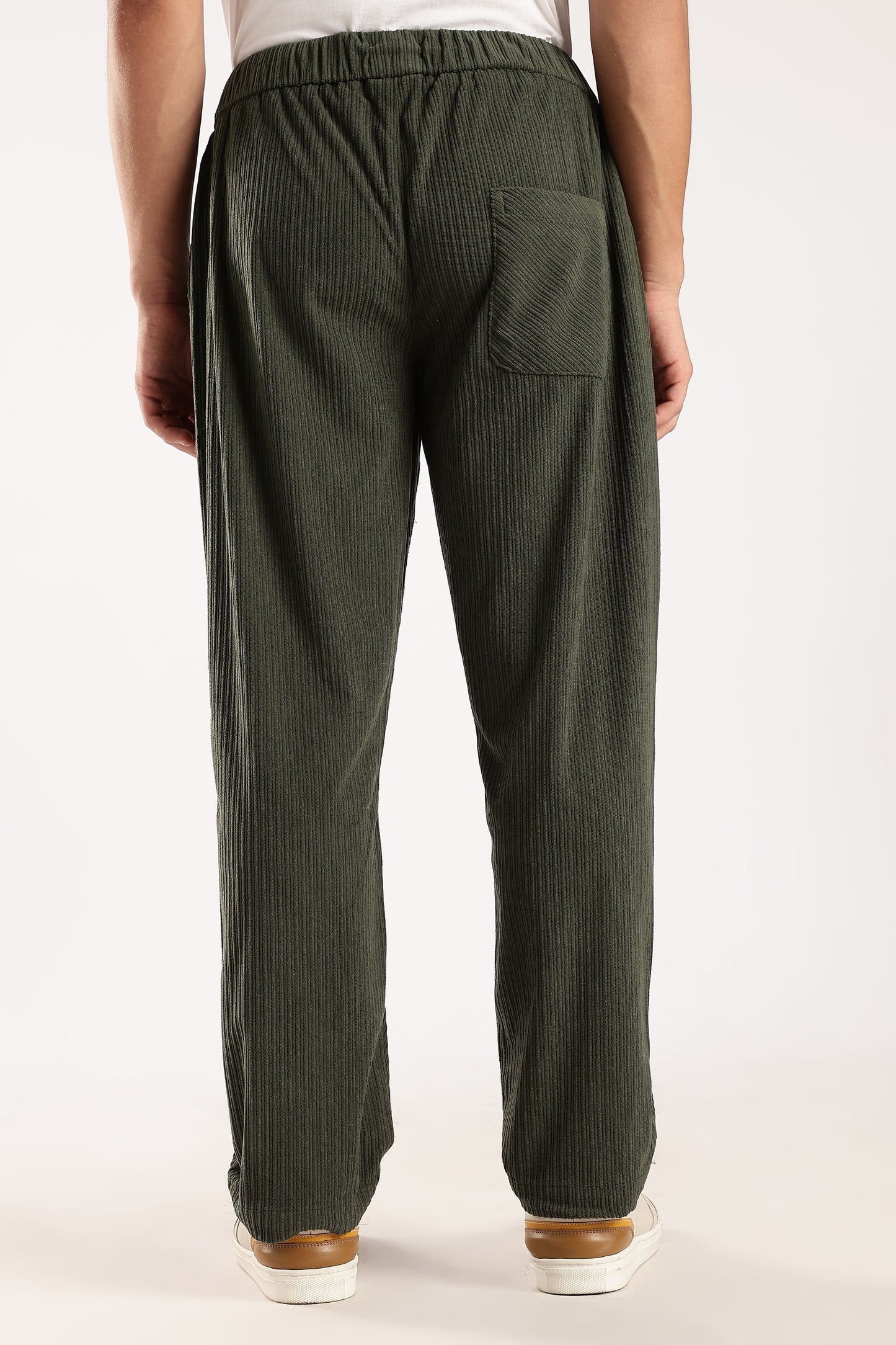 Textured Loose Fit Drawcord Trousers Dk Green