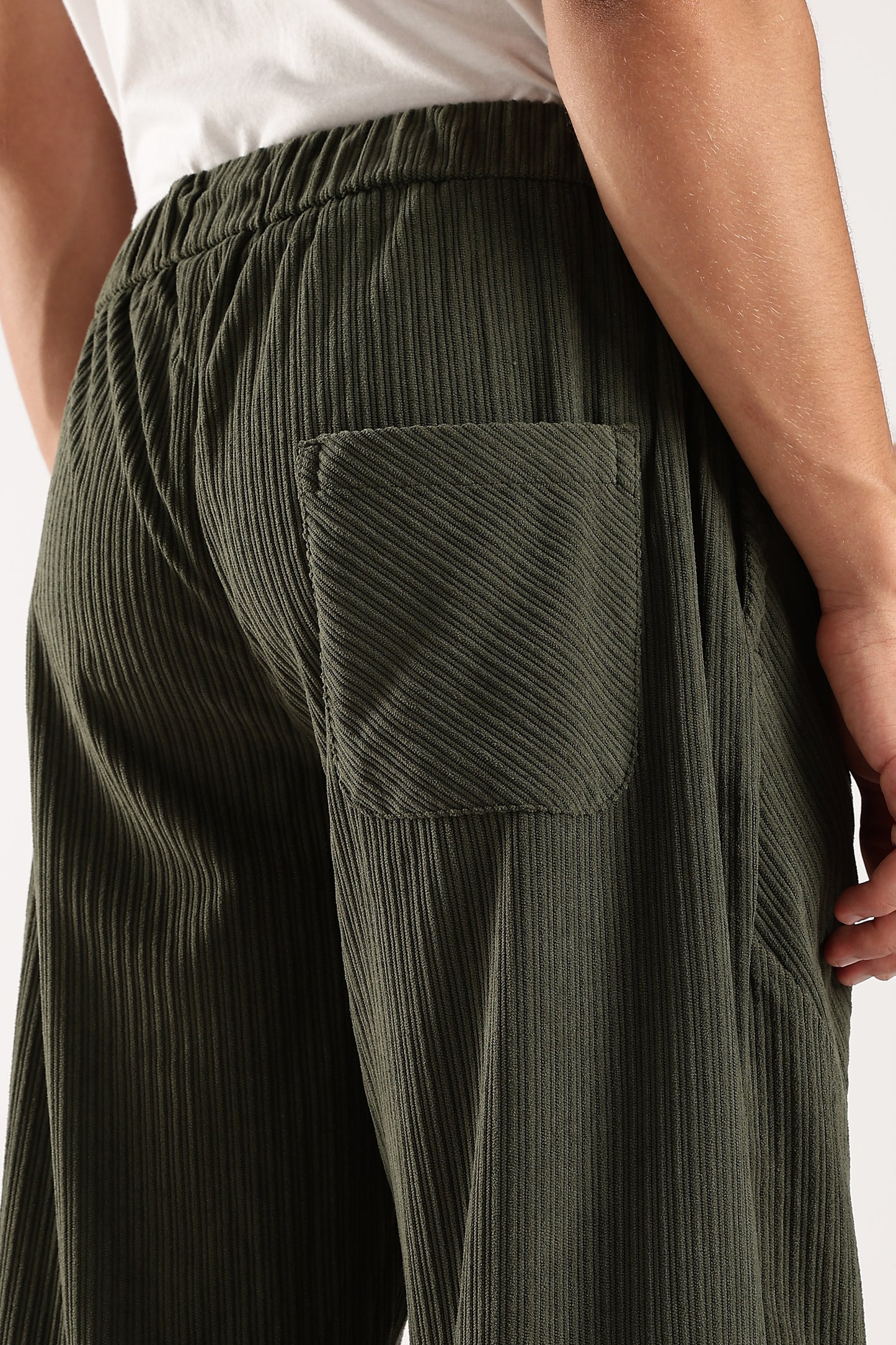 Textured Loose Fit Drawcord Trousers Dk Green