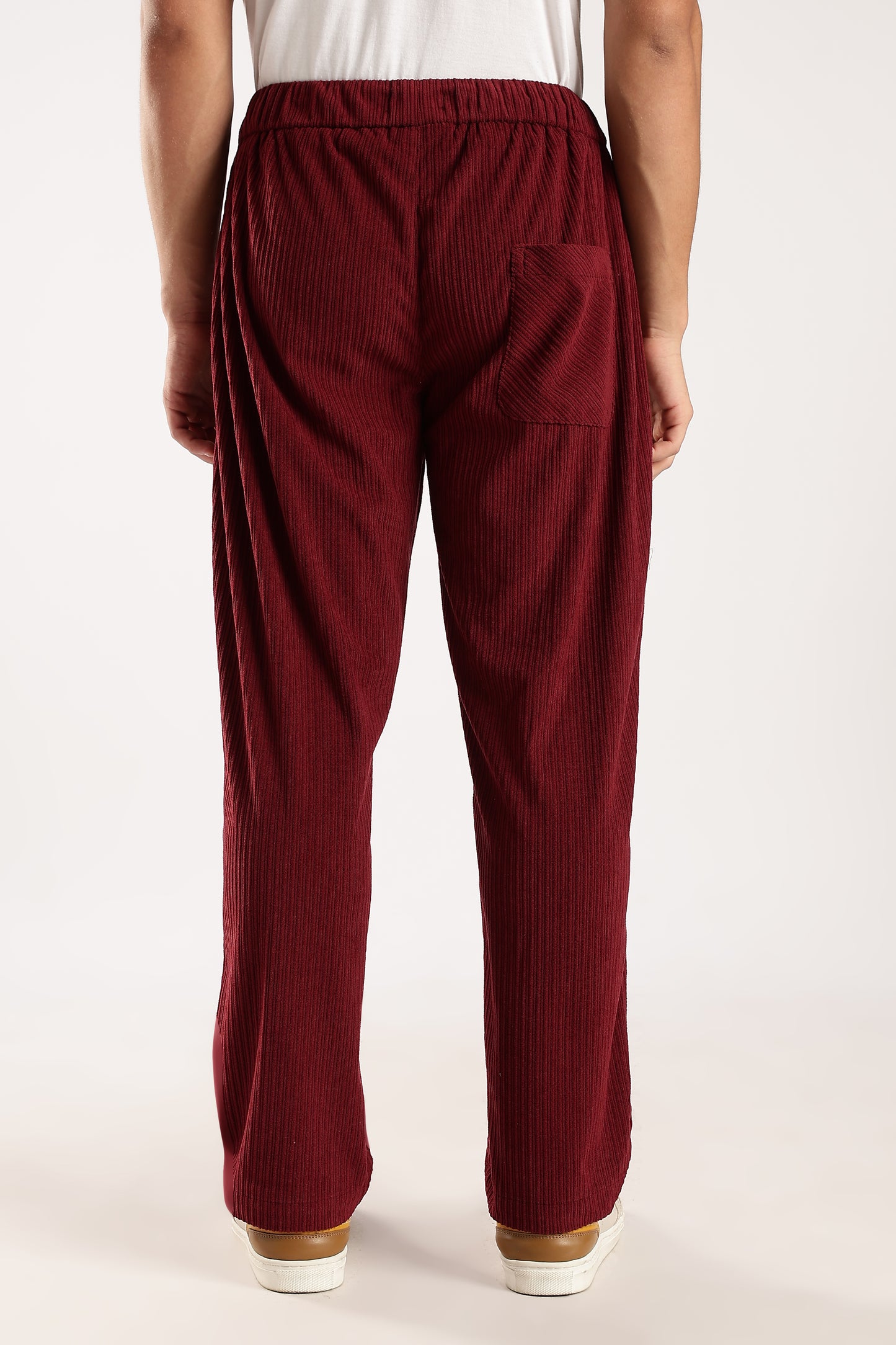 Textured Loose Fit Drawcord Trousers Maroon