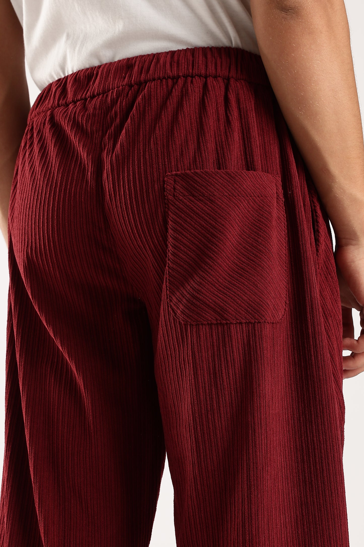 Textured Loose Fit Drawcord Trousers Maroon