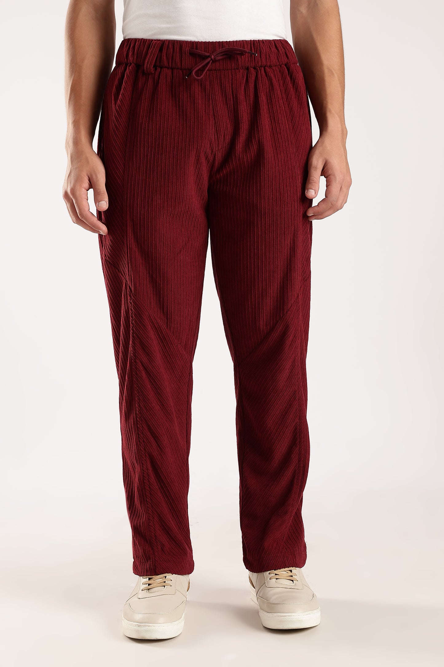 Textured Loose Fit Drawcord Trousers Maroon