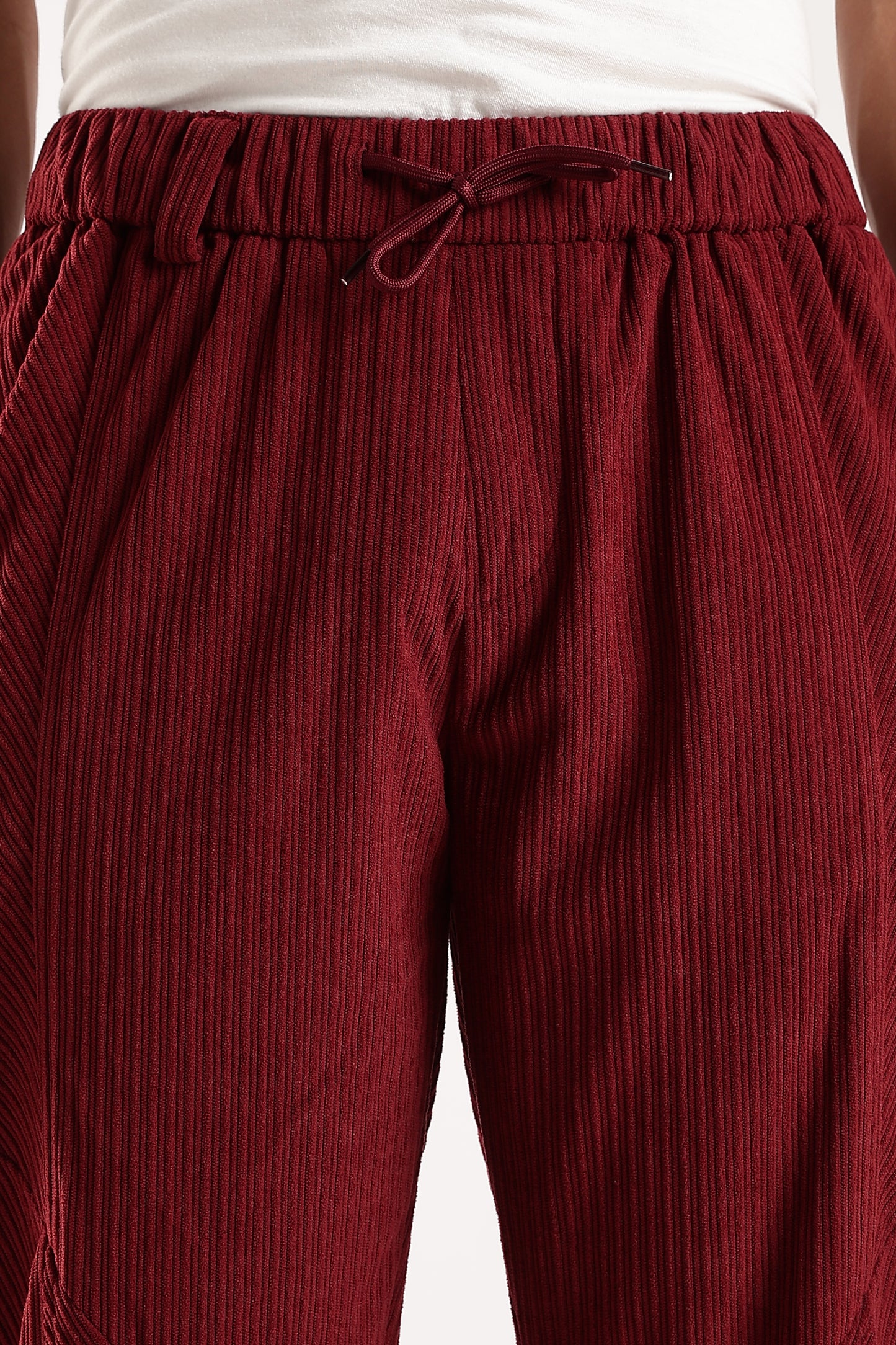 Textured Loose Fit Drawcord Trousers Maroon