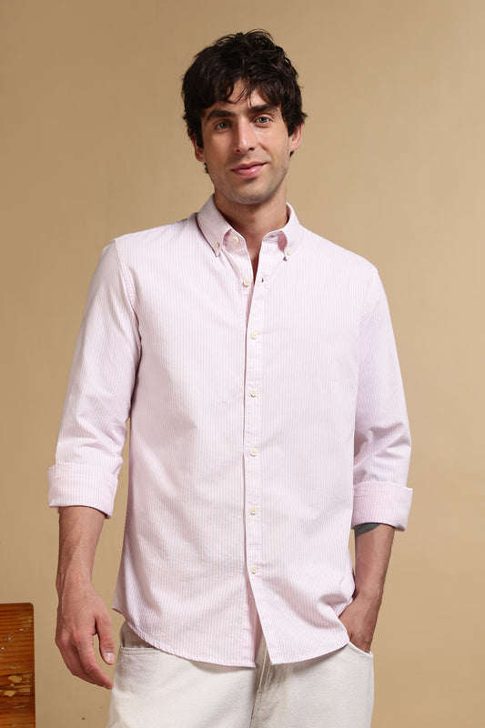 100% Cotton Oxford Slim Fit Striped Shirt Pink