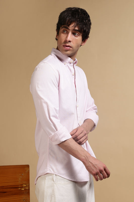 100% Cotton Oxford Slim Fit Striped Shirt Pink