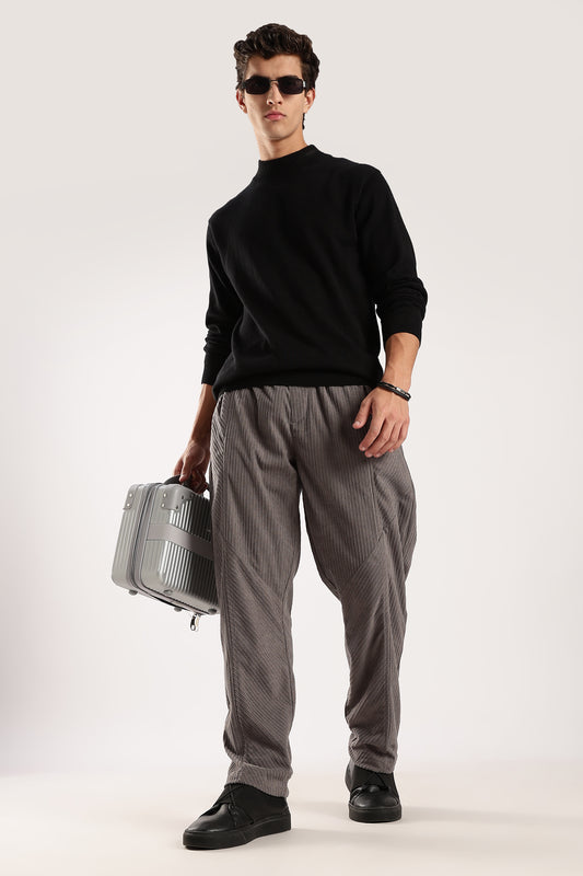 Textured Loose Fit Drawcord Trousers Grey