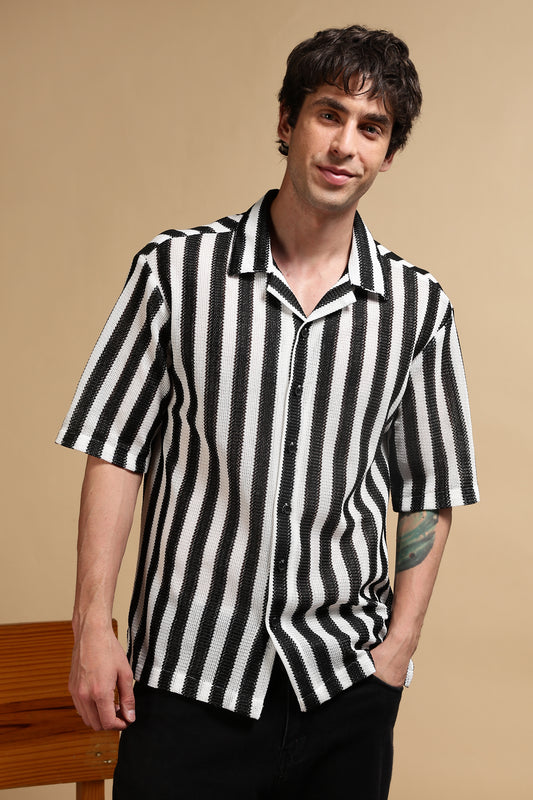 Relaxed Fit Striped Shirt White