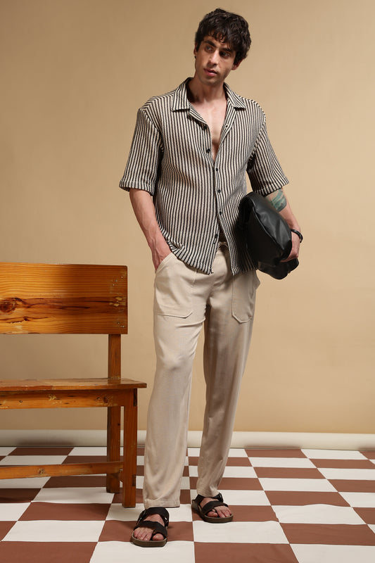 Loose Fit Drawcord Trousers Cream