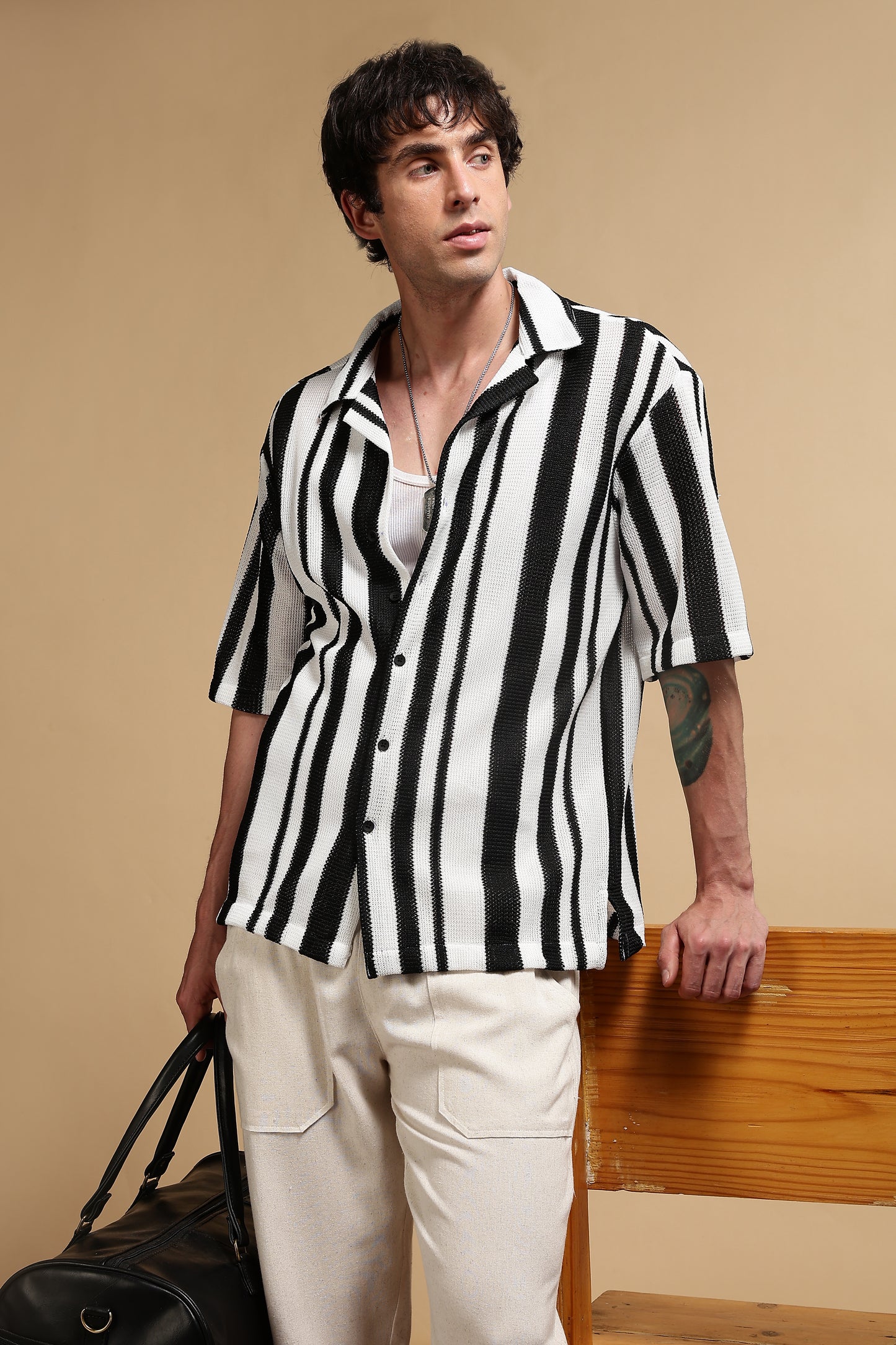 Relaxed Fit Striped Shirt White