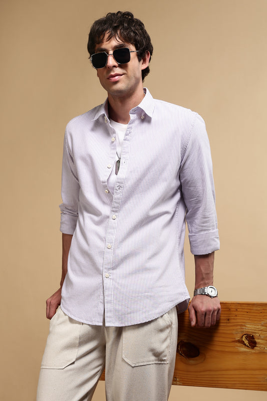 100% Cotton Oxford Slim Fit Striped Shirt Lavender