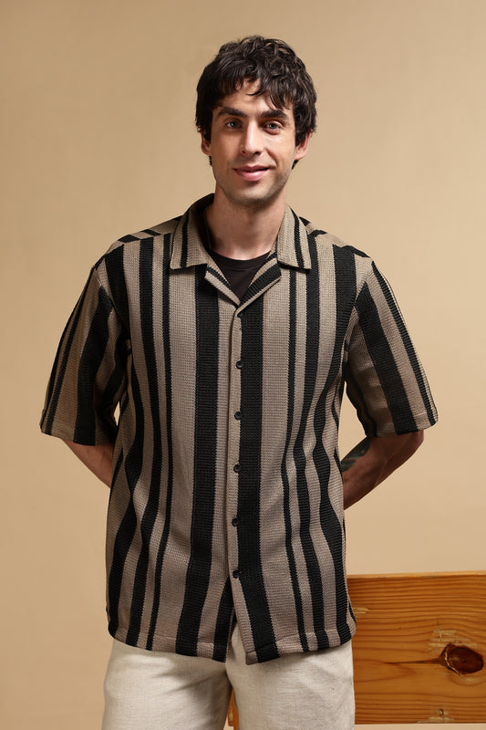 Relaxed Fit Striped Shirt Khaki