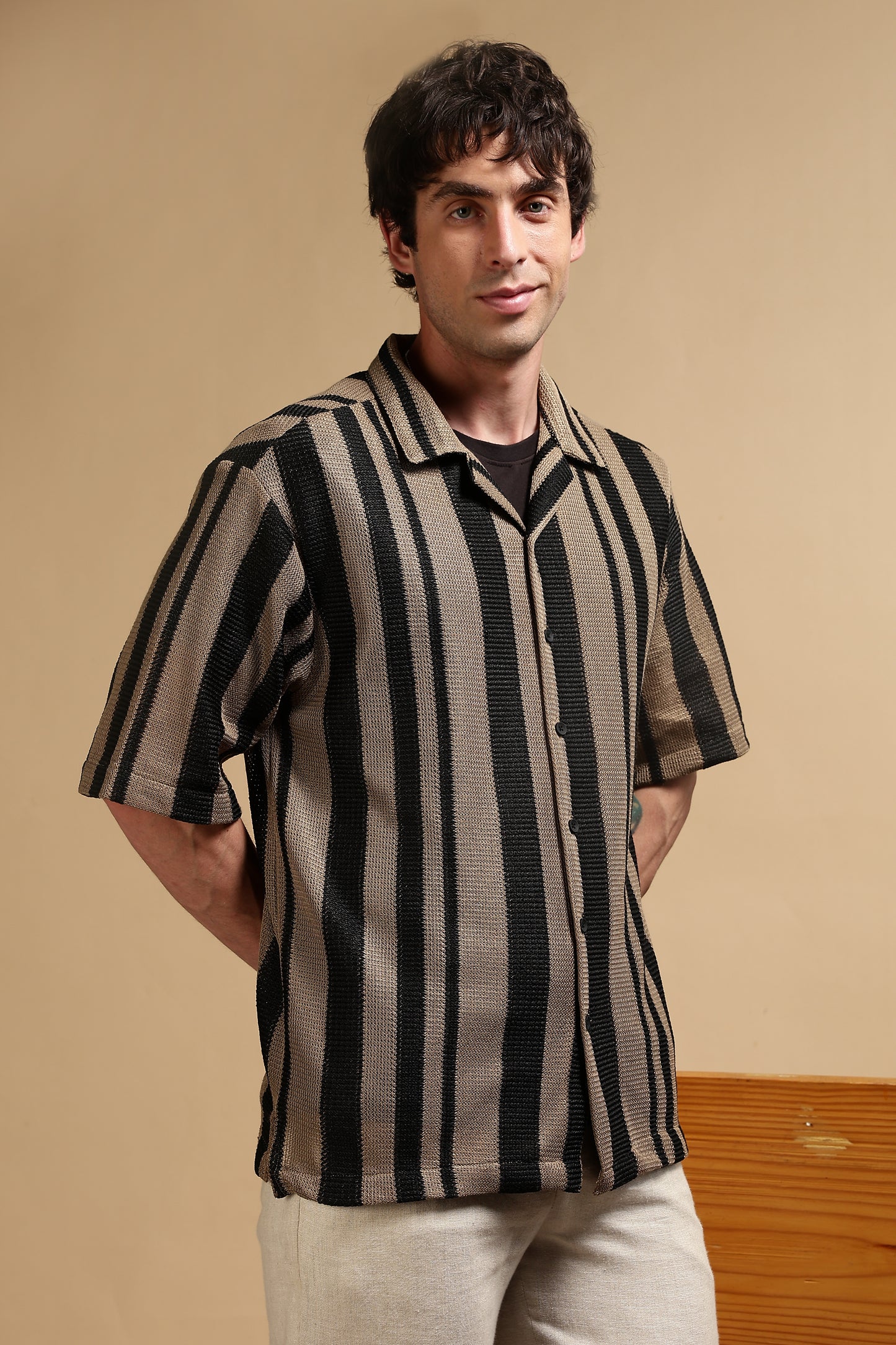 Relaxed Fit Striped Shirt Khaki