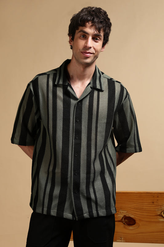 Relaxed Fit Striped Shirt Green