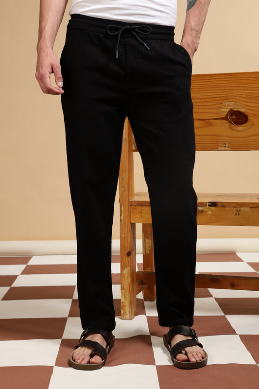 Cotton Loose Fit Drawcord Pants Black