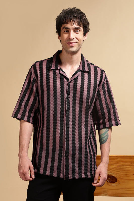 Polyester Croatia Relaxed Fit Striped Shirt Pink