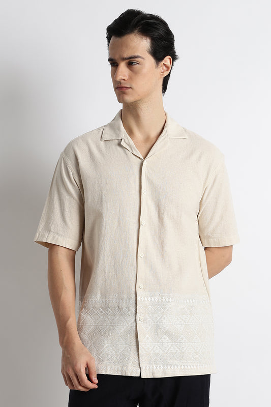 Casual Cuban Collar Shirt Cream
