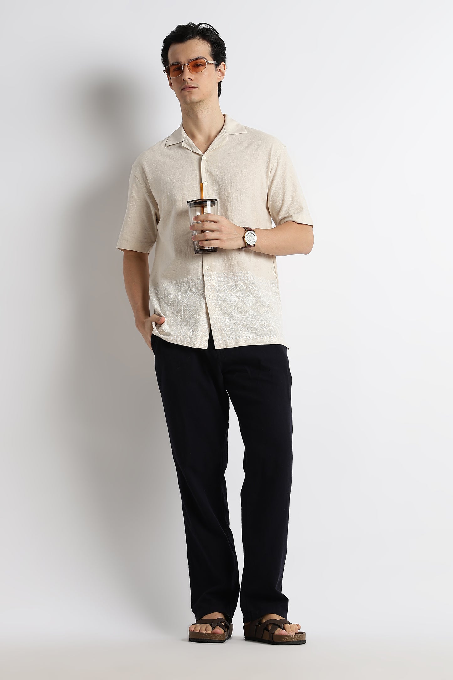 Casual Cuban Collar Shirt Cream