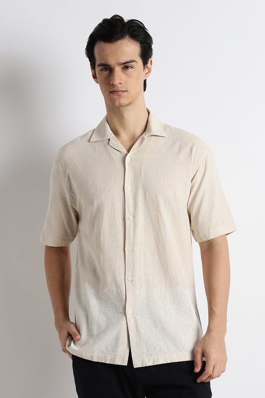 Casual Cuban Collar Shirt Cream