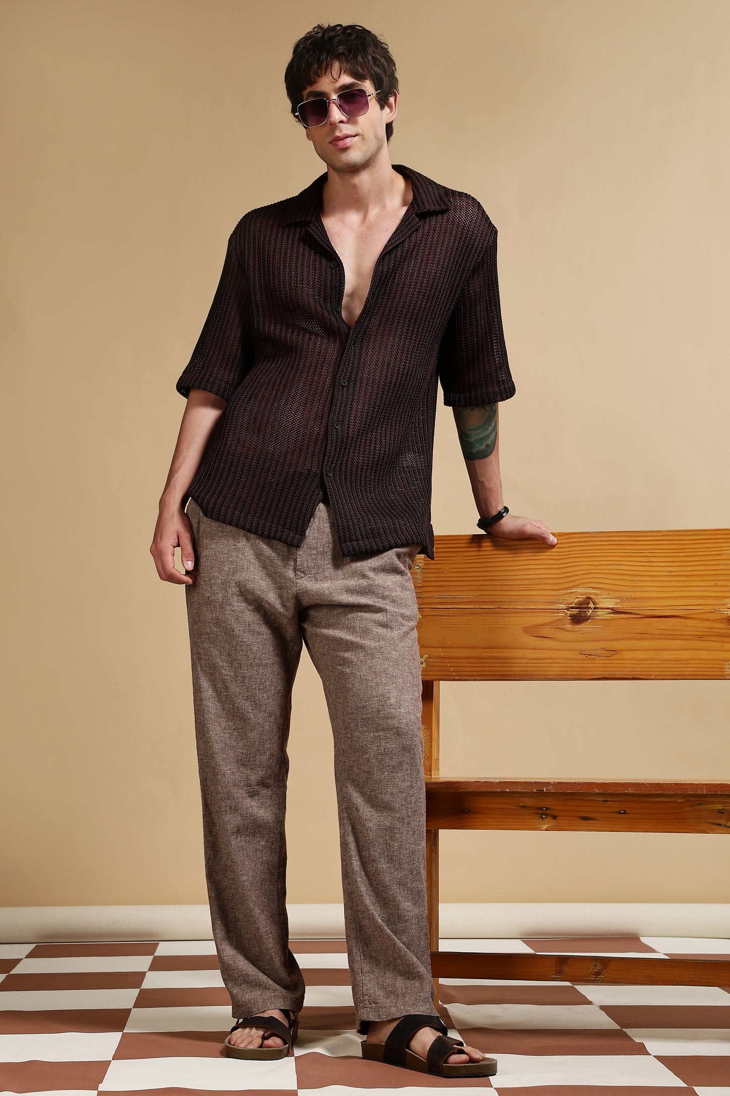 Polyester Relaxed Fit Self-Designed Shirt Black