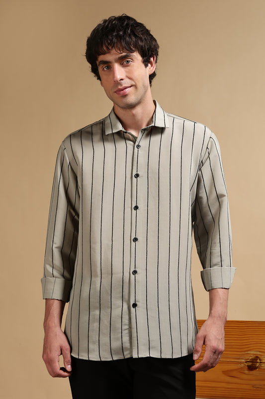 Nylon Slim Fit Striped Shirt Olive