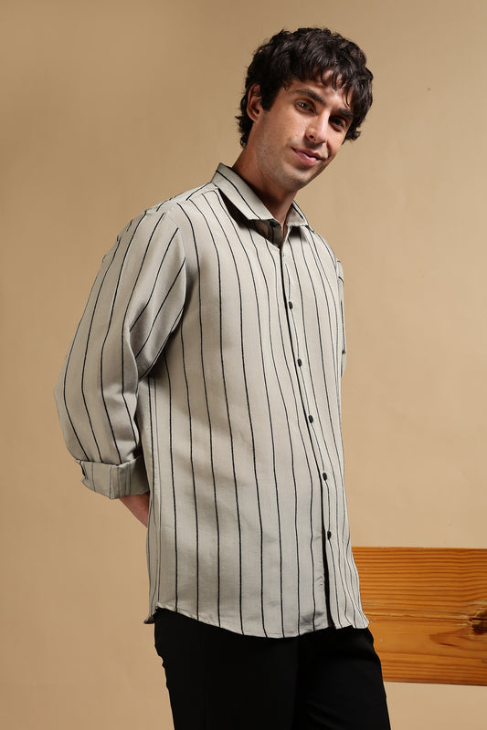 Nylon Slim Fit Striped Shirt Olive