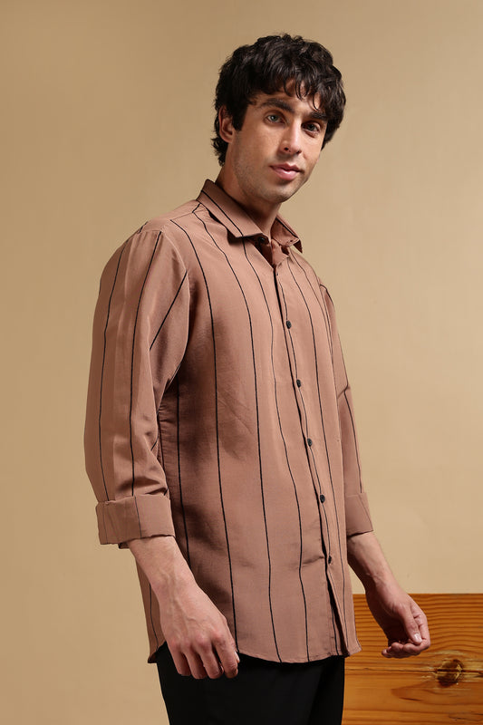 Nylon Slim Fit Striped Shirt Brown