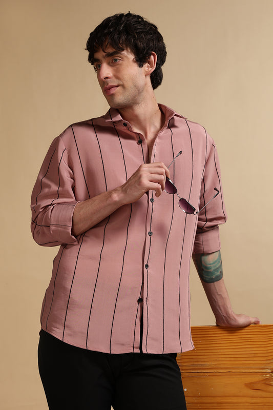 Nylon Slim Fit Striped Shirt Pink