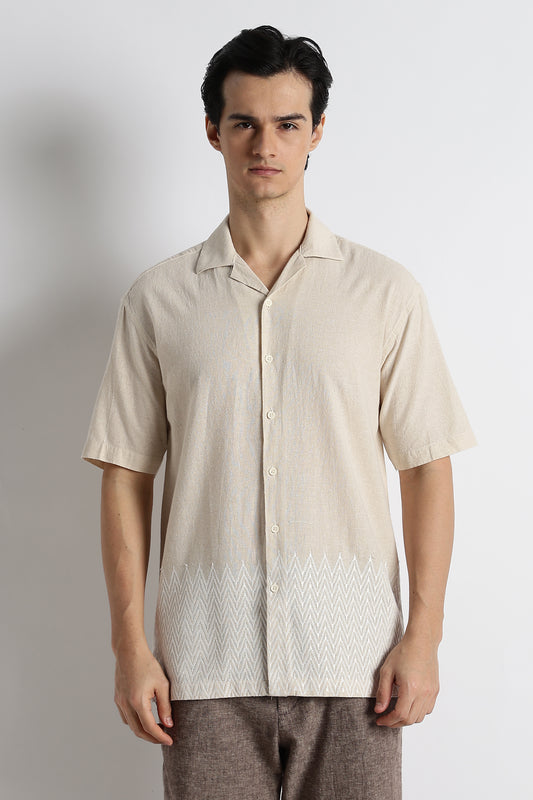 Casual Cotton Cuban Collar Shirt Cream