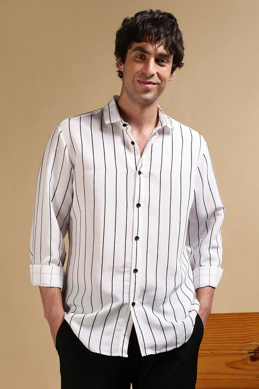 Nylon Slim Fit Striped Shirt White