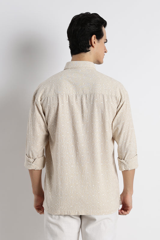 Natural Embroidered Cotton Shirt Cream