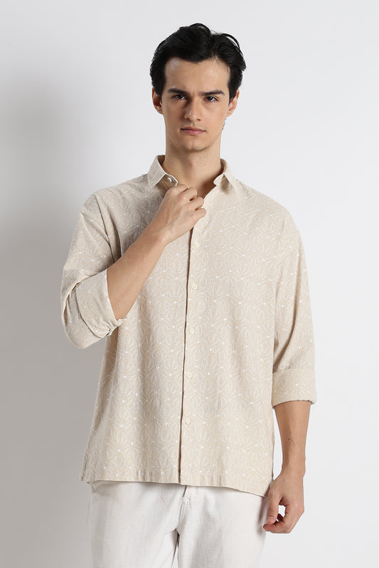 Natural Embroidered Shirt Cream