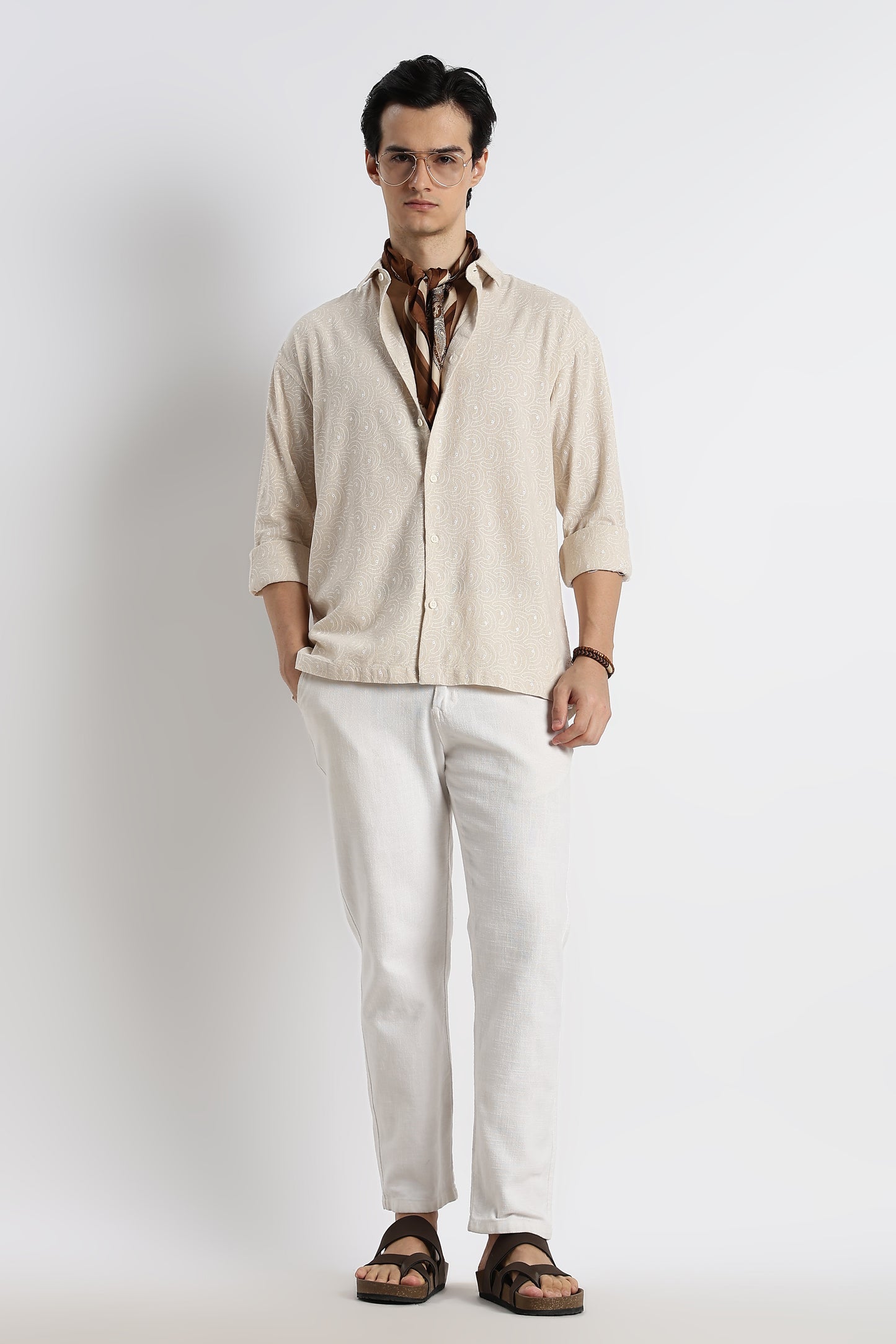 Natural Embroidered Shirt Cream