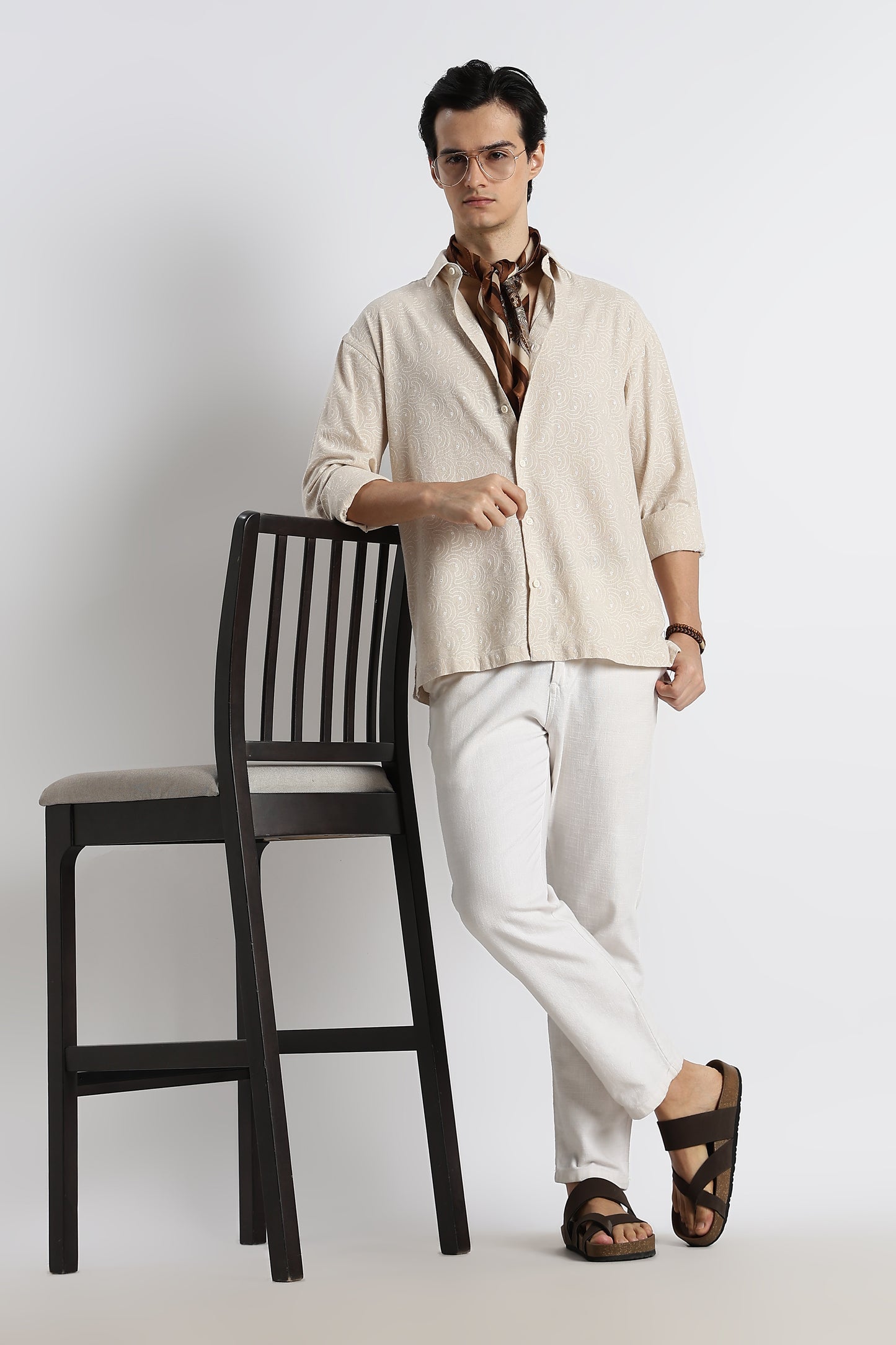 Natural Embroidered Cotton Shirt Cream