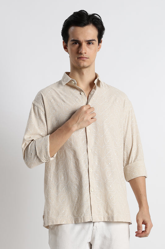 Natural Embroidered Cotton Shirt Cream