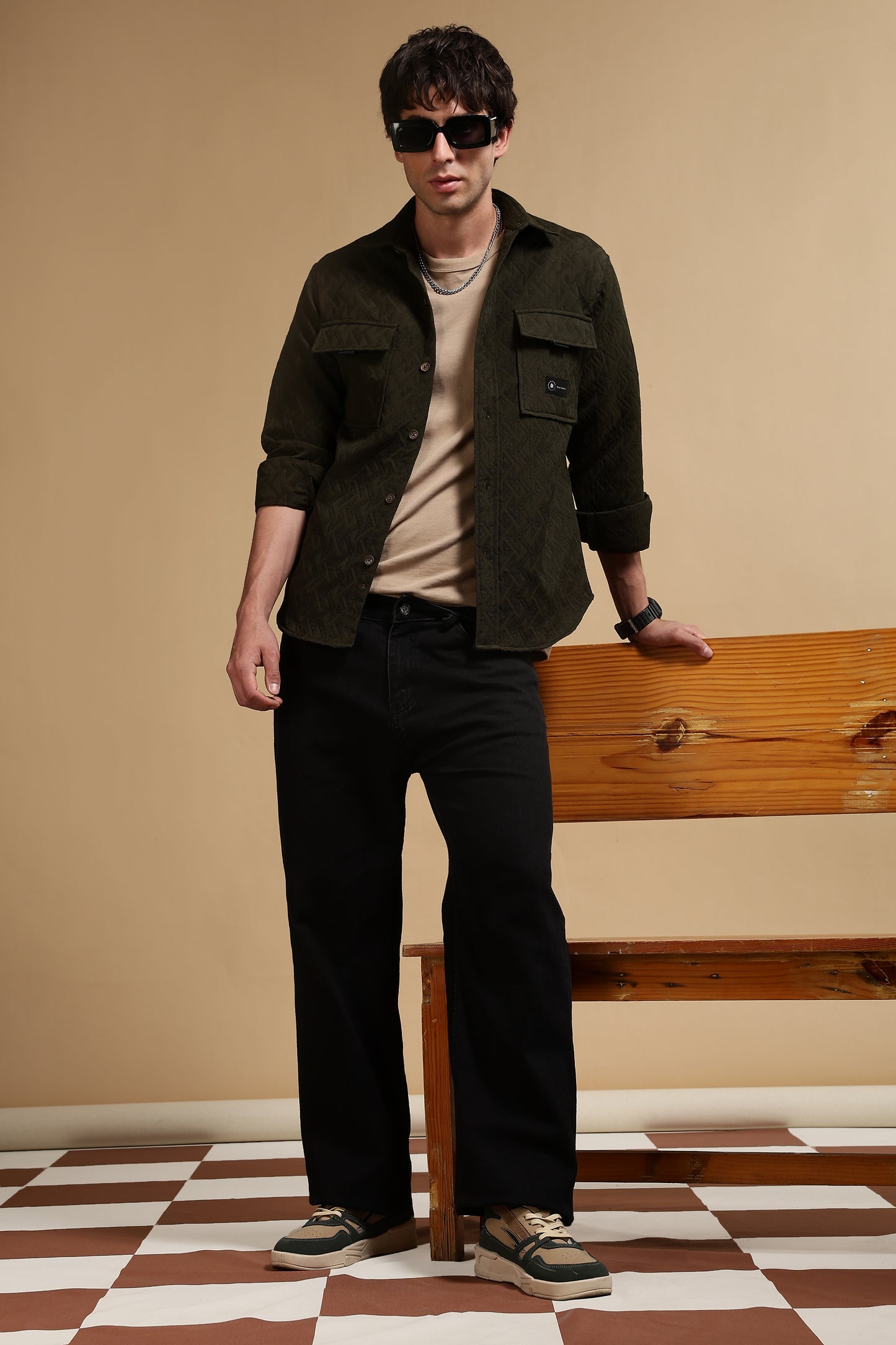 Poly Cotton Over sized Shacket Shirt Olive