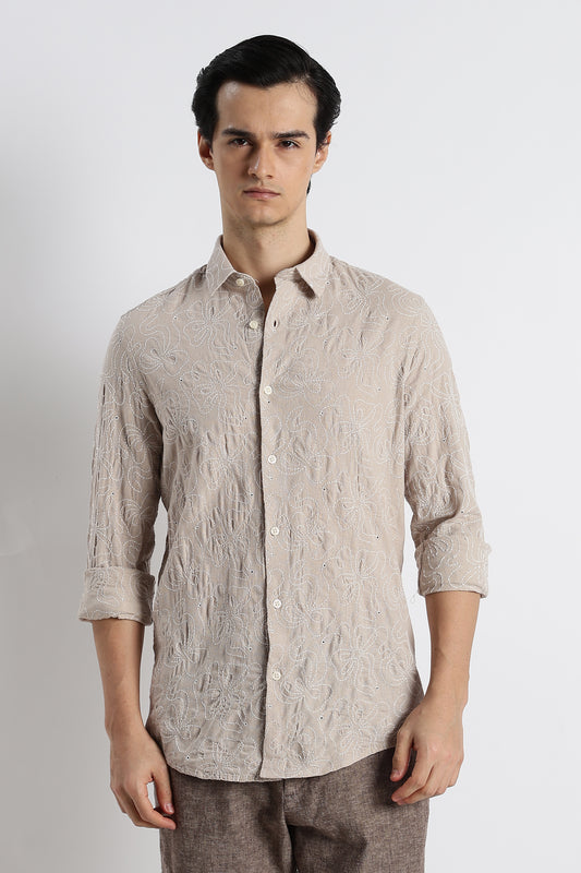 Artisanal Embroidered Shirt Cream