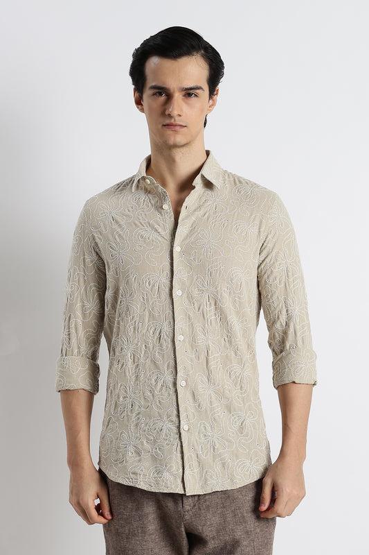 Artisanal Embroidered Shirt Beige