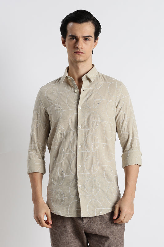 Abstract Geometry Shirt Beige