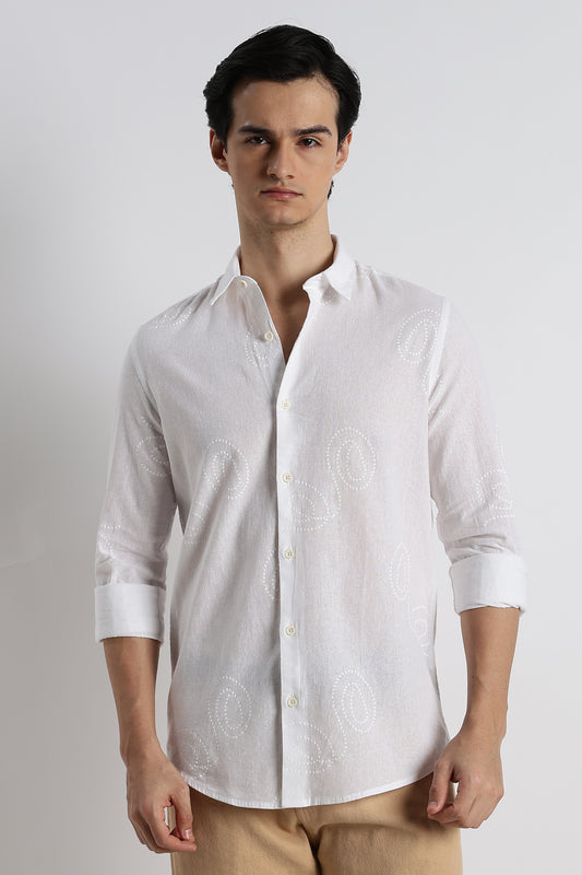 Dotted Swirl Printed Shirt White