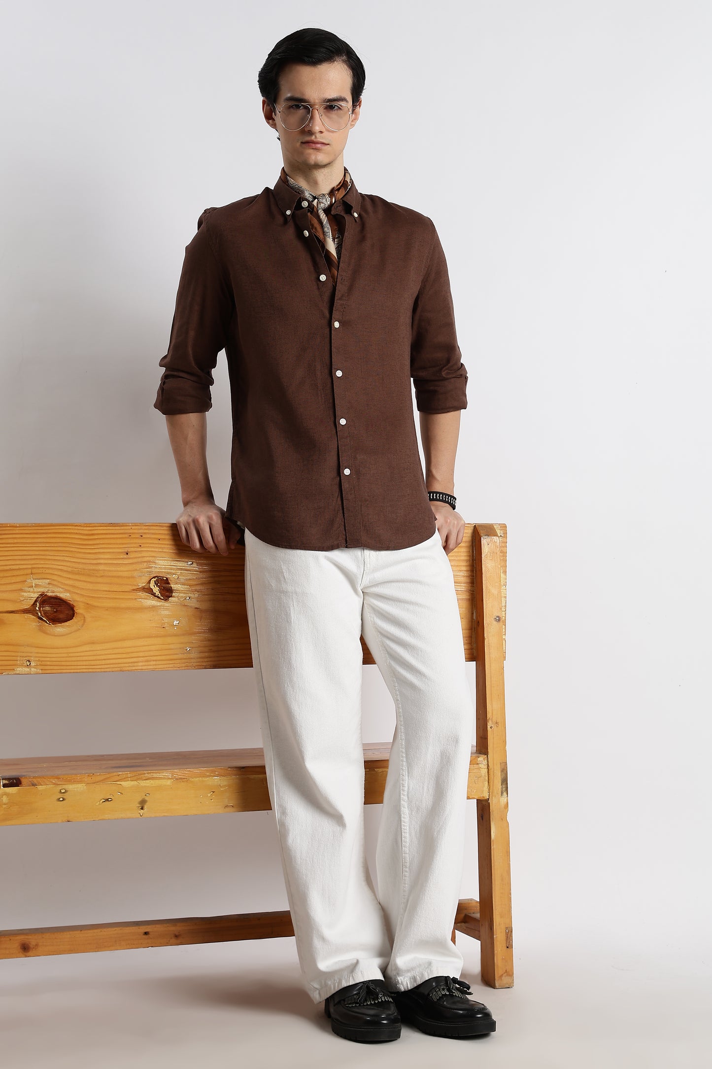 Minimal Cotton-Linen Shirt Brown