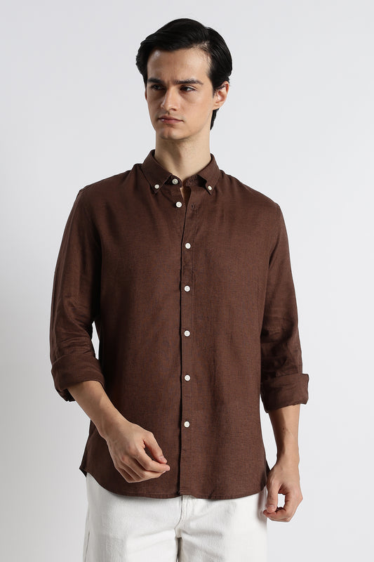 Minimal Linen Shirt Brown