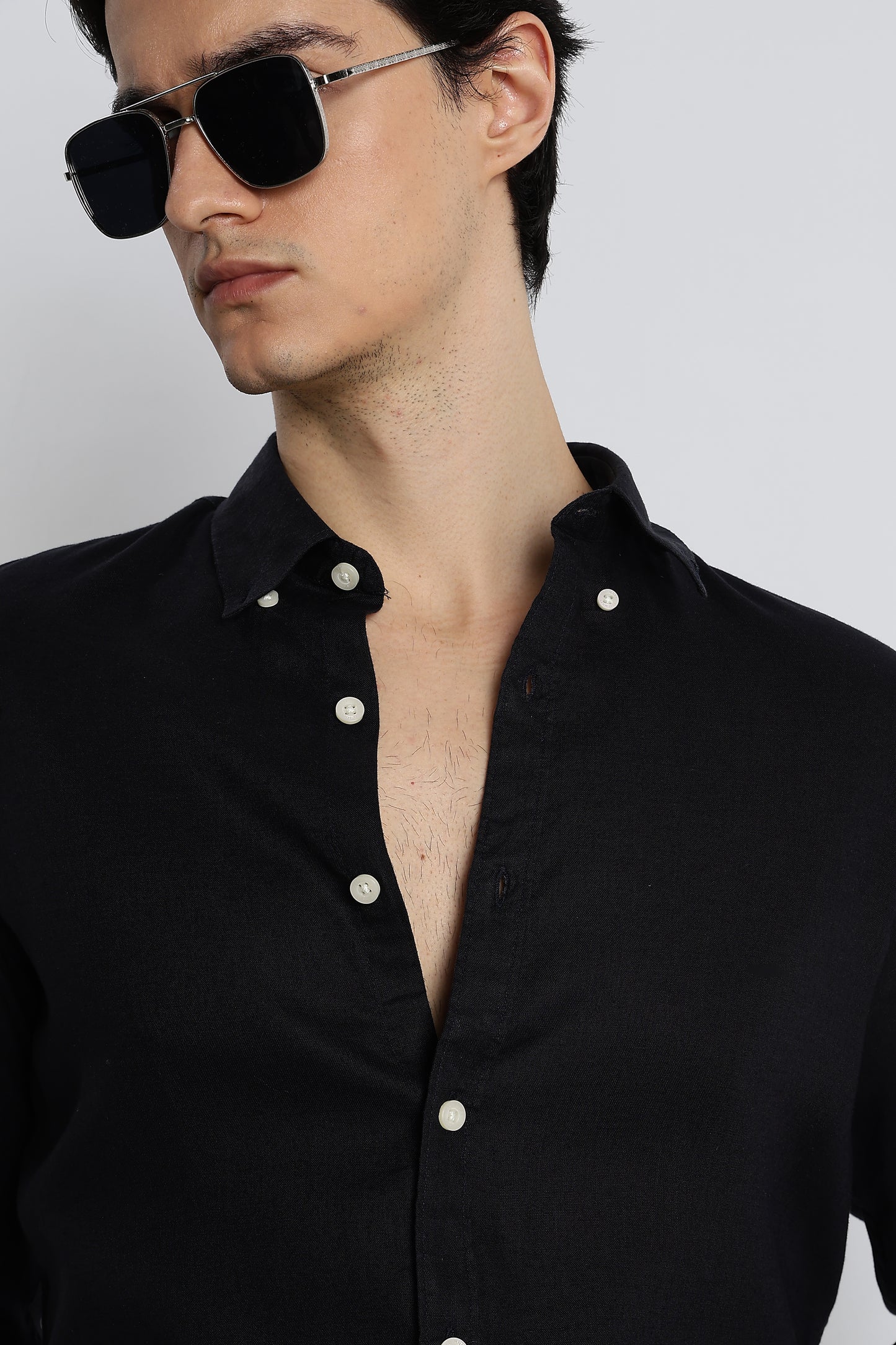 Minimal Cotton-Linen Shirt Navy