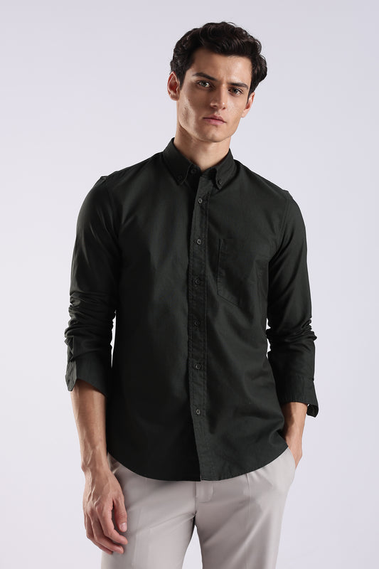 100% Cotton Oxford Solid Shirt Dk Green
