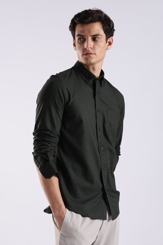 100% Cotton Oxford Solid Shirt Dk Green