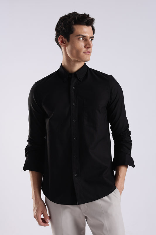 100% Cotton Oxford Solid Shirt Black