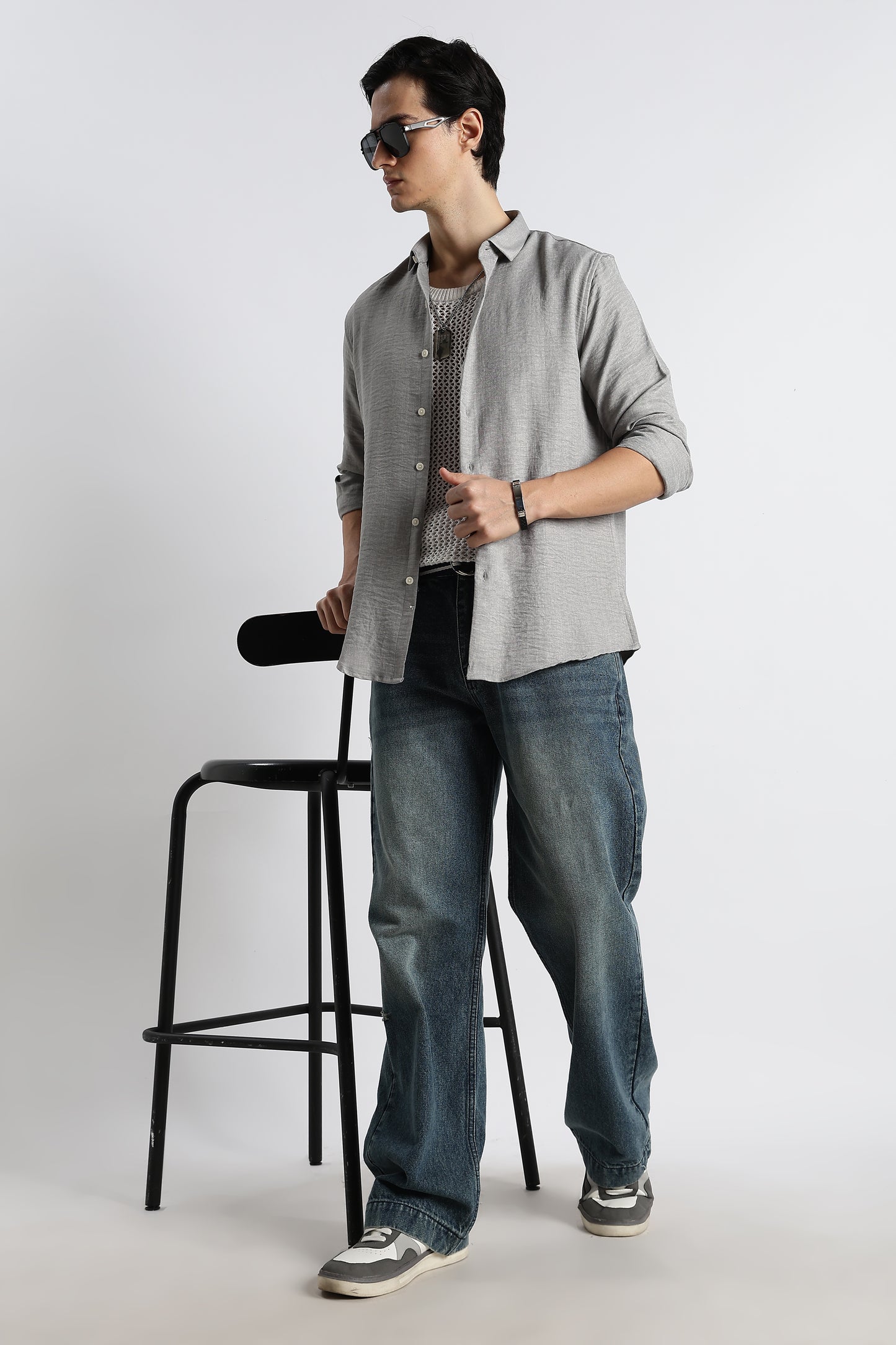 The Minimalist Linen Look Shirt Lt Grey
