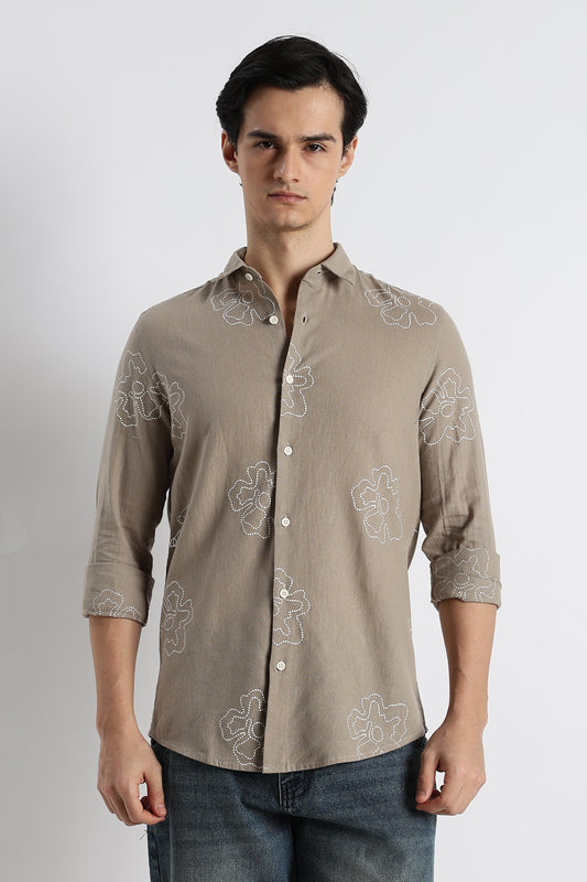 Floral Dot-Print Shirt Grey