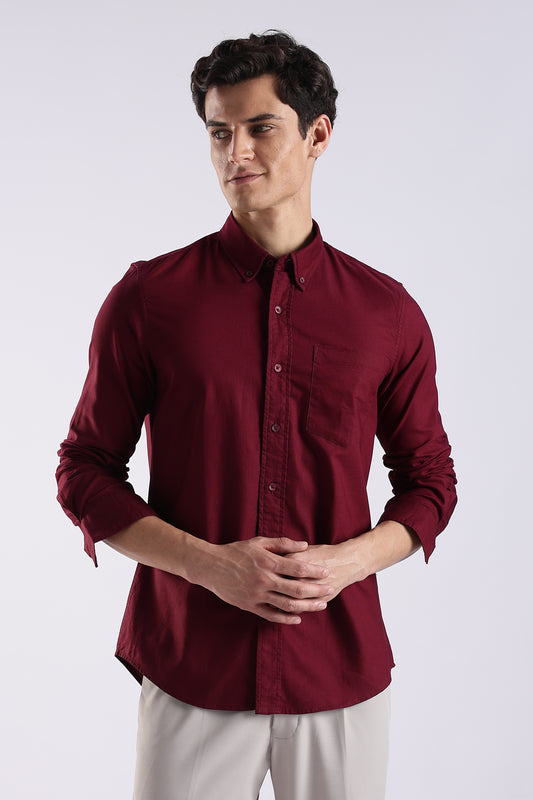 Cotton Oxford Solid Shirt Maroon