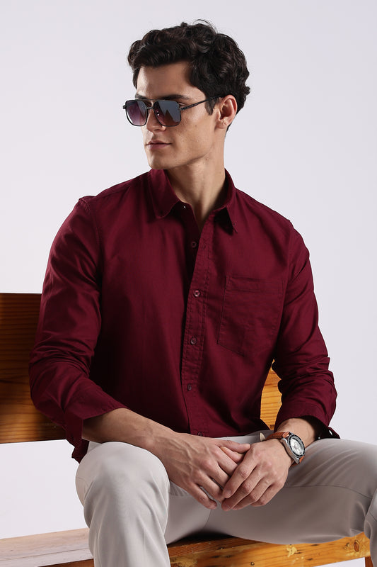 100% Cotton Oxford Solid Shirt Maroon