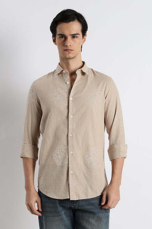 Floral Dot-Print Shirt Cream