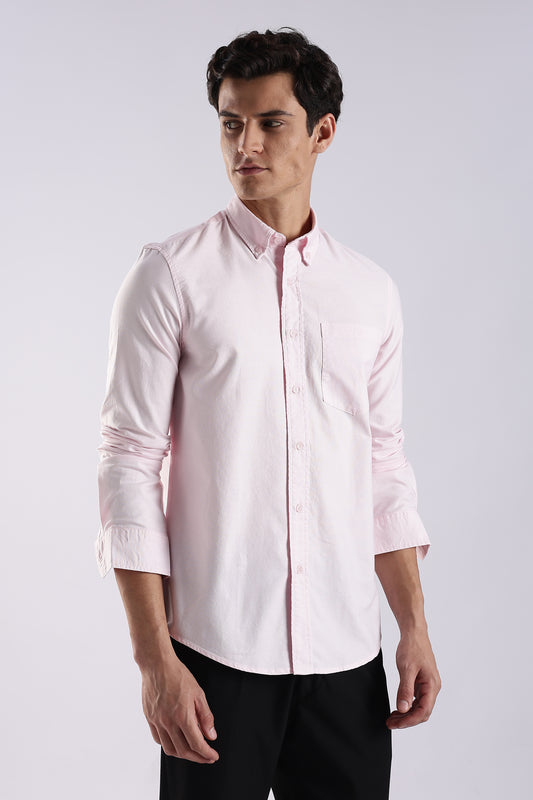 Cotton Oxford Solid Shirt Pink